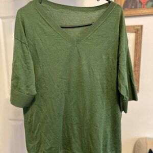 COS moss green short-sleeve silk and cotton sweater